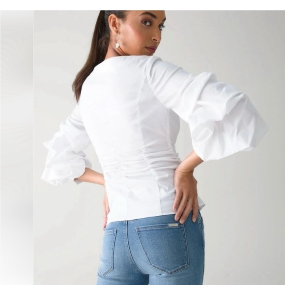 WHBM Drama Sleeve White Poplin Blouse NWT Size 6 - Picture 2 of 4